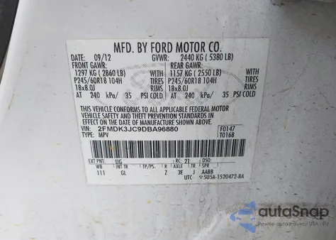 2013 Ford Edge Sel z USA, uszkodzony, nr VIN 2FMDK3JC9DBA96880